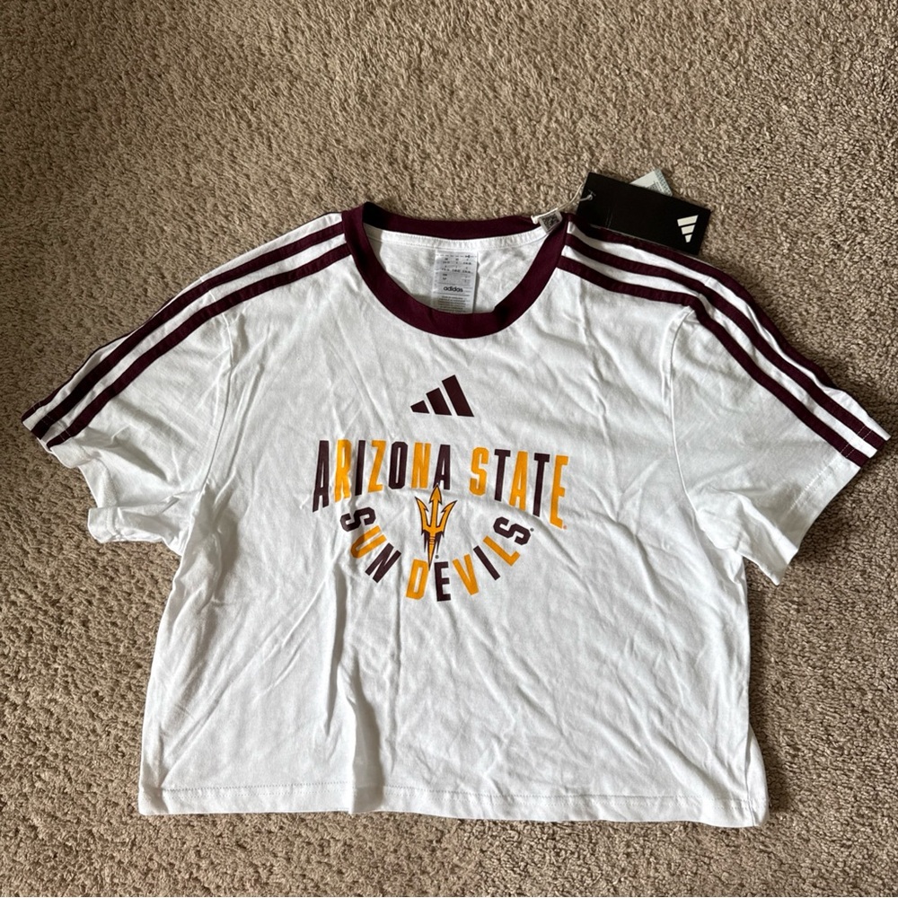 NCAA ARIZONA STATE SUN DEVILS WOMEN'S ADIDAS FASHION CROP T-SHIRT Small -‎ WHITE